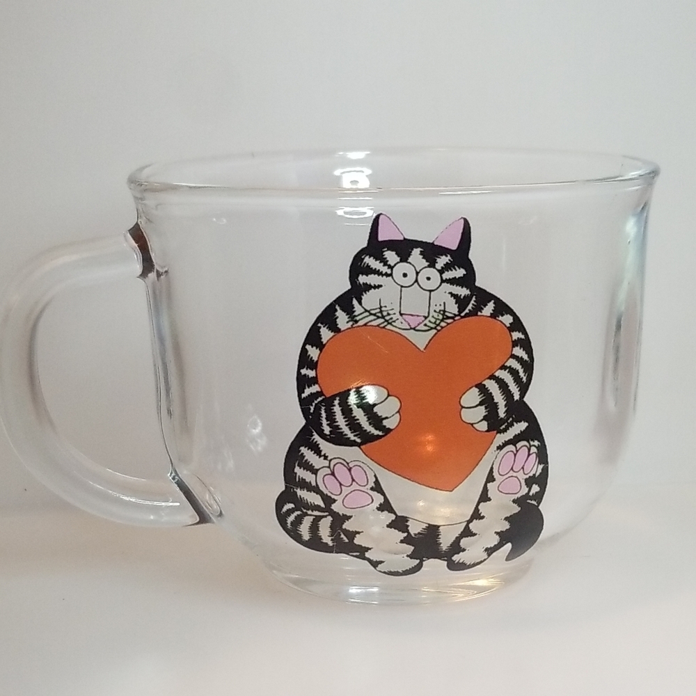 Cartoon Cat Valentine Heart Clear Glass Mug 16oz